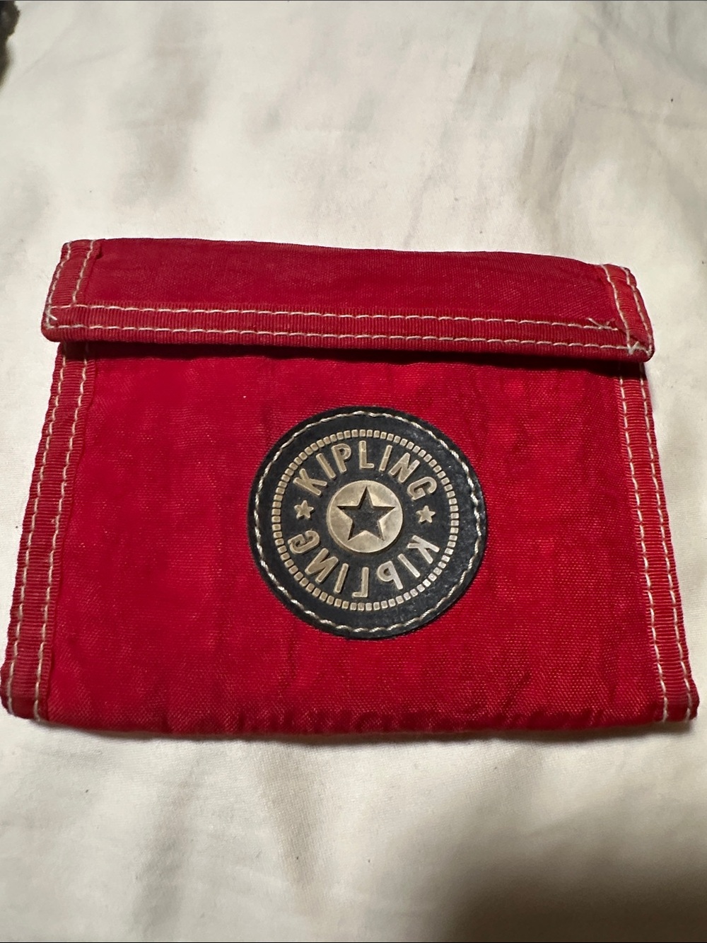 Kipling Red Canvas Trifold Wallet with Logo Patch